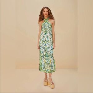 FARM RIO Off-White Tropical Tapestry Euroflax™ Premium Linen Maxi Dress Sundress